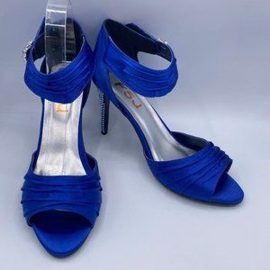 FSJ Blue Peep Toe Stilettos Ankle Strap Studs Heel